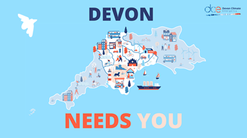 graphic of the south west peninsula with logo Devon Needs You